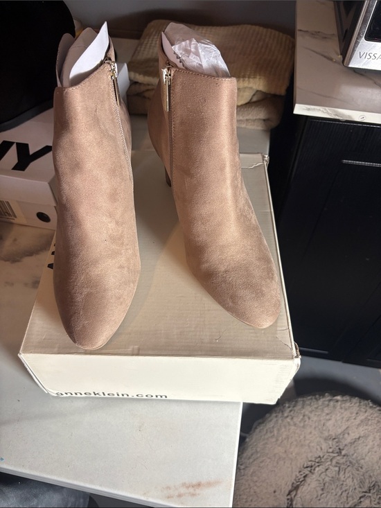 Anne Klein Shoes - Anne Klein Taupe Suede Side Zip Ankle Booties